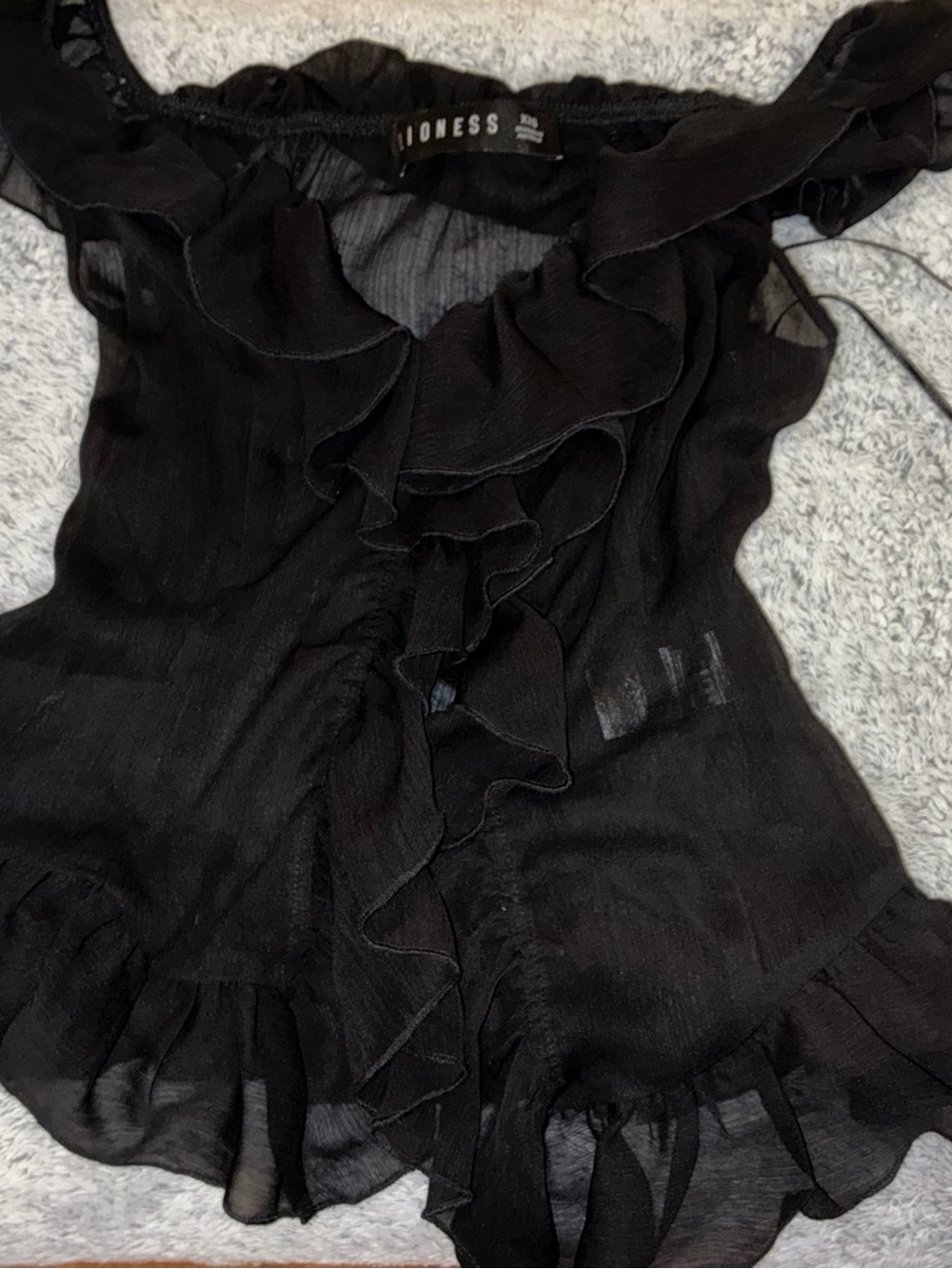Lioness Off-the-Shoulder Black Ruffle fairy Top - Picture 3 of 9